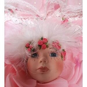 CHRISTMAS HOLIDAY STOCKING CURLY TOE 18X12 porcelain Angel Face LUXURIOUS fabric